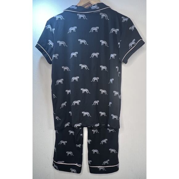 Tart Intimates Pink Trim Cheetah Pajamas Black Animal Size Small Button Top - Picture 4 of 13